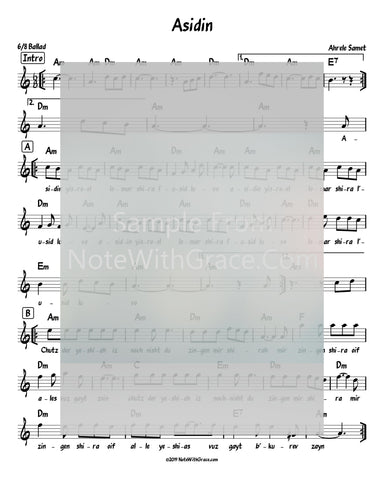 Asidin Lead Sheet (Ahrele Samet) Album: Ahrele Released 2018-Sheet music-NoteWithGrace.com