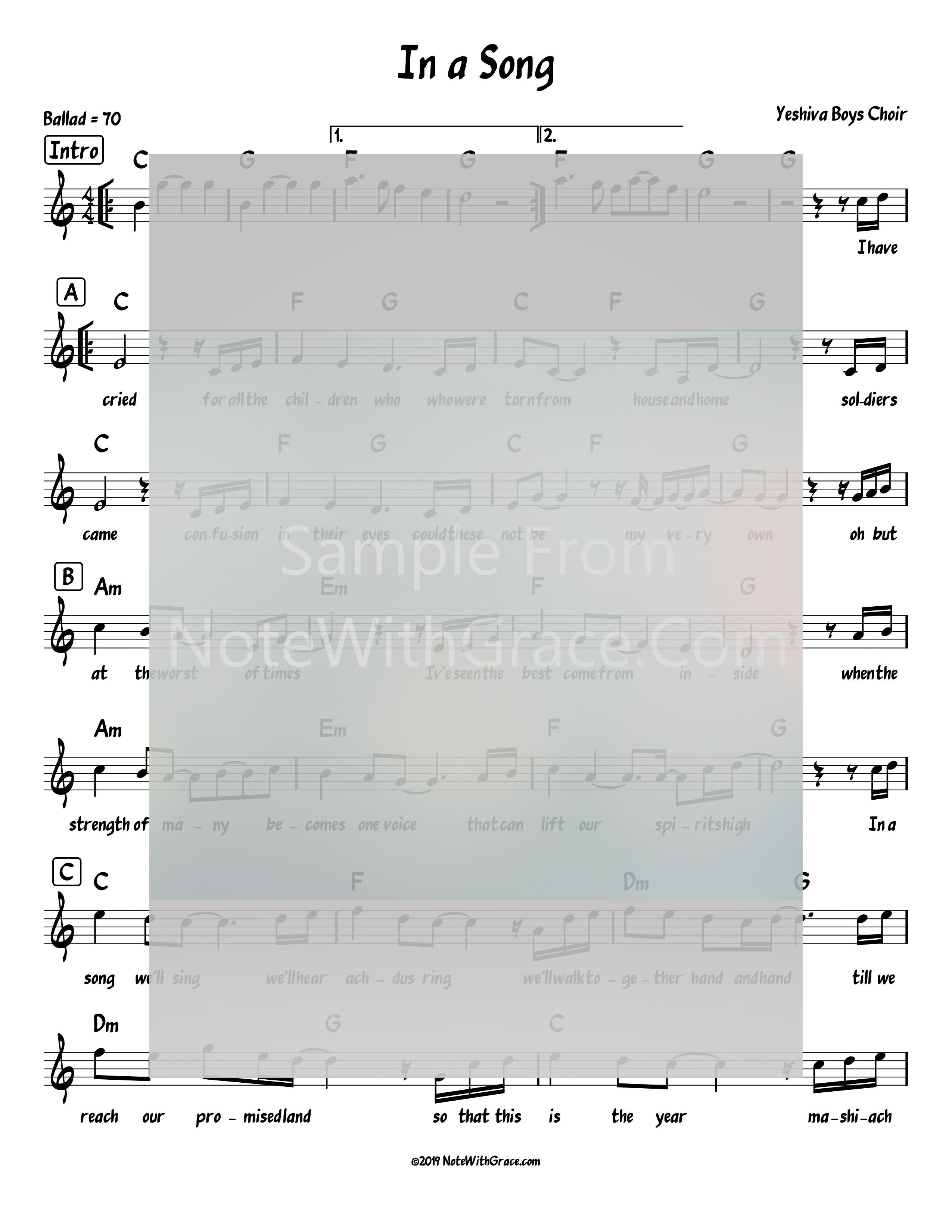 In A Song Lead Sheet (YBC/Yeshiva Boys Choir) Album: YBC III - Shabichi 2010-Sheet music-NoteWithGrace.com